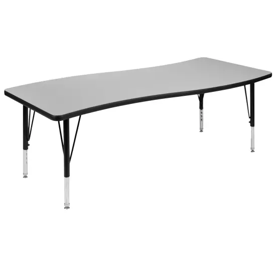 Emma and Oliver 26"W x 60"L Rectangle Wave Flexible Collaborative Kids Adjustable Activity Table Grey {2}