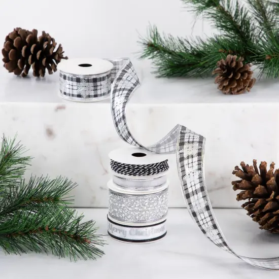 Northlight Set of 5 Merry Christmas Matching Themed Craft Ribbons 1.5" x 3 Yards Black {3}