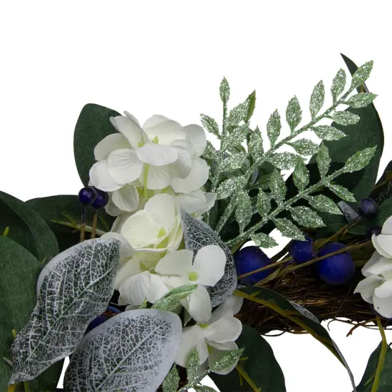 Northlight Iced Hydrangeas, Blueberries, and Foliage Artificial Christmas Wreath - 26 Inch, Unlit Green {5}