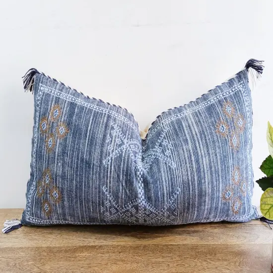 BLUE lumbar pillow cover Boho hand embroidered pillow cover Pillow cases Pillow shams {4}