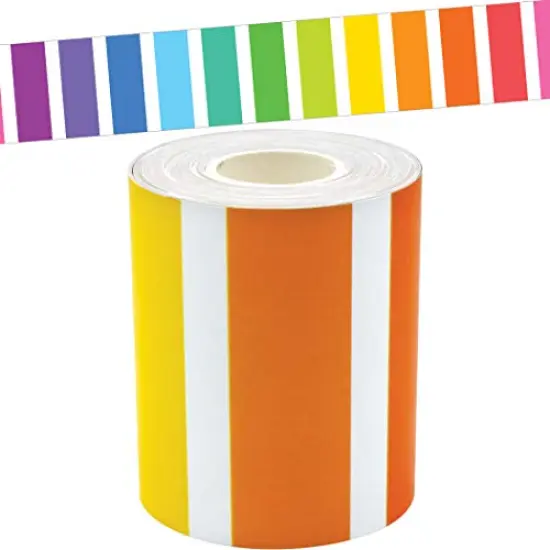 Colorful Stripes Straight Rolled Border Trim - 50ft - Decorate Bulletin Boards, Walls, Desks, Windows, Doors, Lockers, Schools, Classrooms, Homeschool & Offices {1}