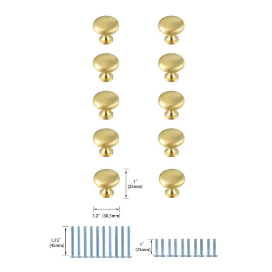 Cadon 1.2" Diameter Brushed Gold Mushroom Knob Multipack (Set of 10) {6}