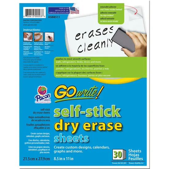Dry Erase Sheets, Self-Adhesive, White, 8-1/2" x 11", 30 Sheets {1}