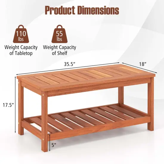 Costway Patio Coffee Table 2-Tier Outdoor Side Rectangle Side Table Solid Wood Porch {4}