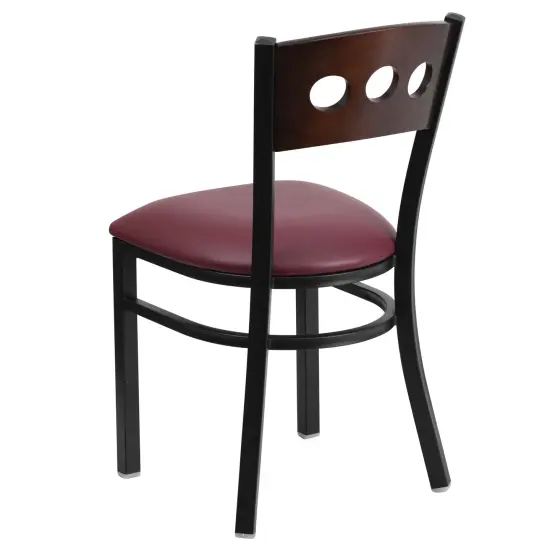 Emma and Oliver Decorative 3 Circle Back Metal Restaurant Dining Chair Walnut/BurgVYL/Black {3}
