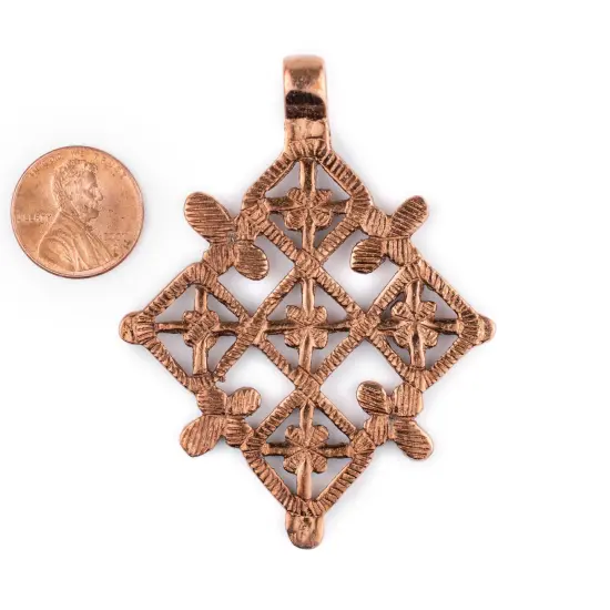 Metu Copper Coptic Cross Pendant (53x70mm): Authentic Ethiopian East African Design for Jewelry & Necklace Making {2}
