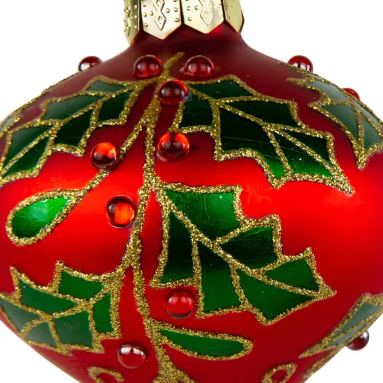 Northlight Holly and Berries Christmas Glass Ball Ornament - 4" - White and Green {6}