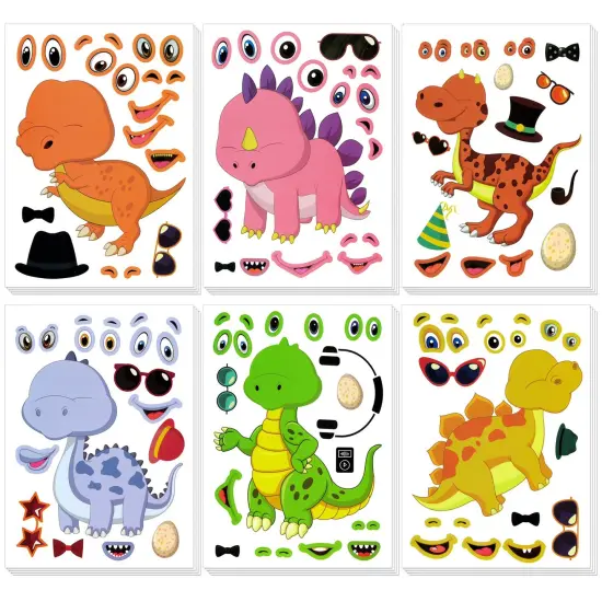 Wrapables Make Your Own Sticker Sheets, DIY Make a Face Animal, Food, Party Favor Stickers (24 Sheets) Dinosaurs {1}
