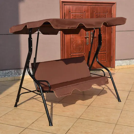 3 Seats Patio Canopy Swing Brown {4}