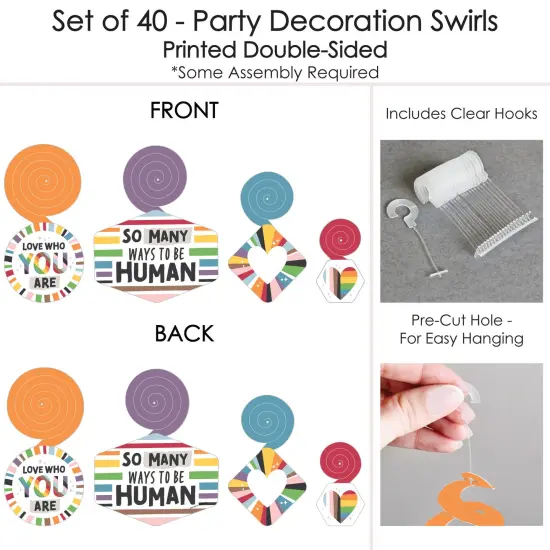 Big Dot of Happiness So Many Ways to Be Human - Pride Party Hanging Decor - Party Decoration Swirls - Set of 40 {7}
