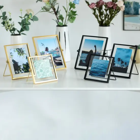 Modern Metal Floating Tabletop Photo Picture Frame with Glass Cover and Easel Stand {2}