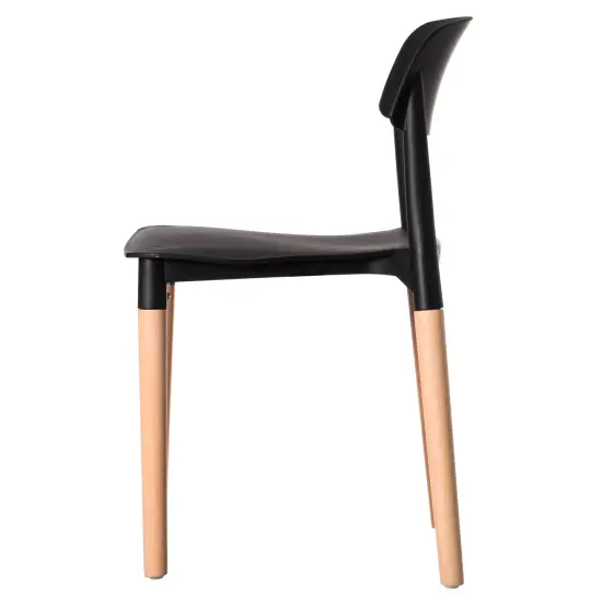 Modern Plastic Dining Chair Open Back with Beech Wood Legs Set of 4 Black {3}