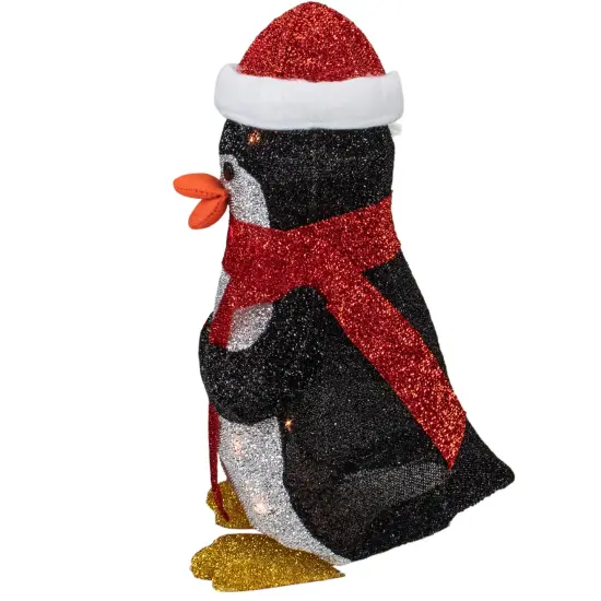 Northlight 19.5" White and Red Lighted Penguin with Santa Hat Outdoor Christmas Decoration {5}
