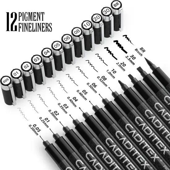 12 Size Fineliner Pens, Micro-Pens for Beginners Sketching, Writing, Drawing {1}