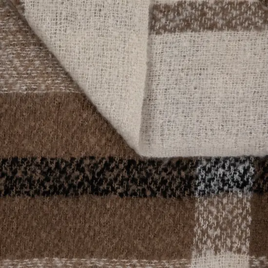 Northlight Taupe Plaid Woven Throw Blanket with Fringe 50" x 60" Brown {7}
