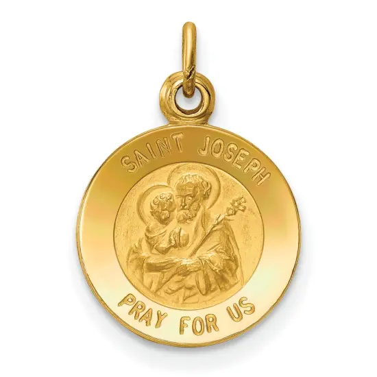 14K Yellow Gold Saint Joseph Medal Charm Pendant Jewerly 20mm x 11mm {1}