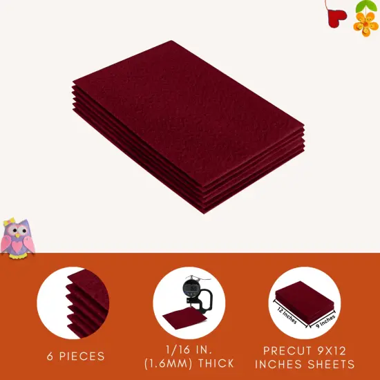 FabricLA Acrylic Felt Sheets for Crafts - Precut 9" X 12" Inches (20 cm X 30 cm) Felt Squares - Use Felt Fabric Craft Sheets for DIY, Costume, and Decoration | Red - 6 Pieces {2}