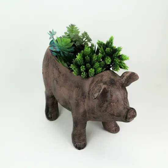 17 Inch Long Rustic Finish Smiling Pig Planter {2}