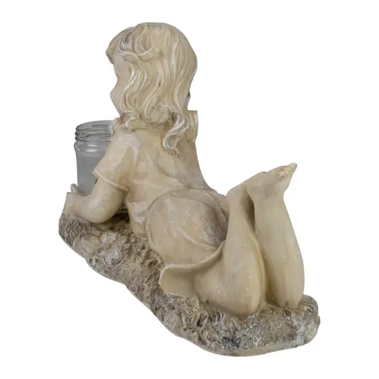 Northlight 14.5" Beige and Brown LED Lighted Solar Powered Lounging Girl Outdoor Garden Statue {6}