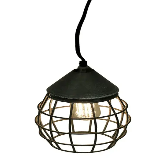 Small Farmhouse Wire Cage Light Pendant in Weathered Zinc {1}