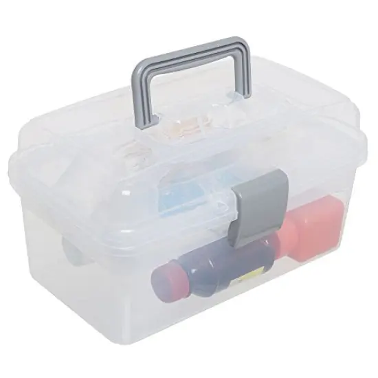Clear Gray Empty First Aid Storage Box, Multipurpose Tackle Box, Plastic Sewing Box, Tool Box, Crafts Supplies Organizer Case with Handle and Removable Tray {4}