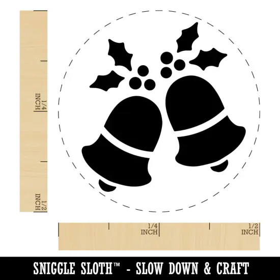 Christmas Bells with Holly Silhoette Self-Inking Rubber Stamp Ink Stamper for Stamping Crafting Planners Yellow {1}