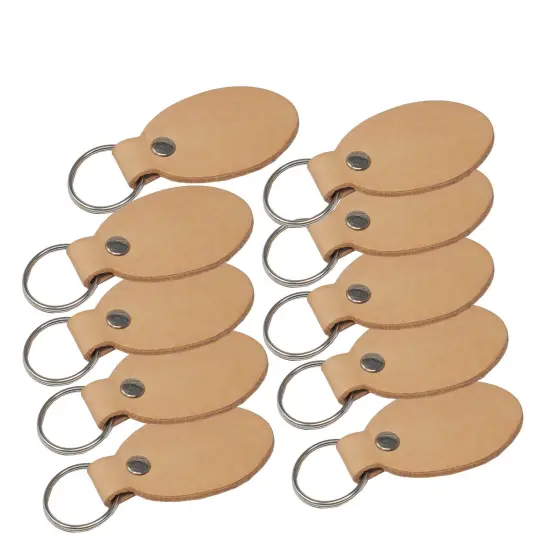Oval Leather Keychains Kit &ndash; Full-Grain Latigo, DIY Personalization Ready, 10 Pack Natural {1}