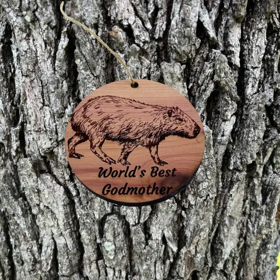 Worlds Best Godmother Capybara - Cedar Ornament {2}