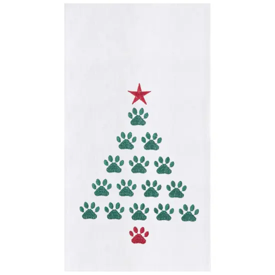 Puppy Dog Paws Christmas Tree Embroidered 100% Cotton Flour Sack Dishtowel {1}