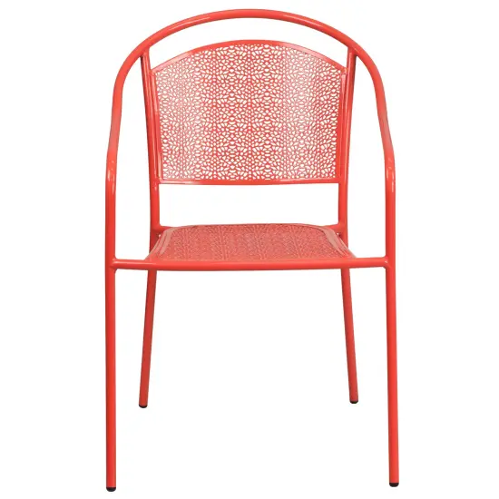 Emma and Oliver Commercial Grade Colorful Metal Patio Arm Chair with Round Back Coral {2}