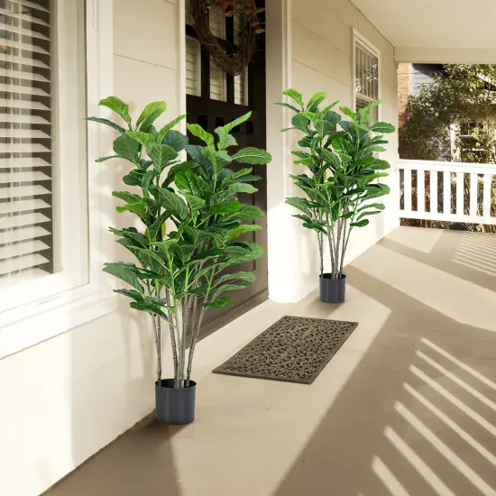 51'' Faux Fiddle Leaf Fig Tree Set of 2 Potted Artificial Plants for Living Room Bedroom Office {2}