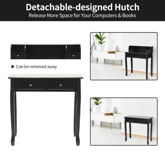 2-Tier Home Computer Desk with 4 Storage Drawers and Removable Tabletop Black {5}