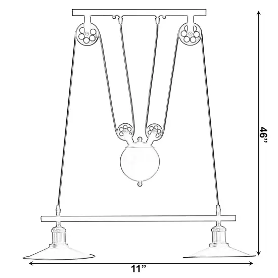 Modern Industrial Adjustable 2 Bulb Pulley Wired Ceiling Hanging Light Fixture, Black Decorative Chandelier {4}