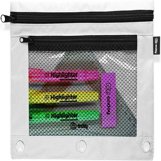 Enday Double Zipper 3-Ring Pencil Pouch With Mesh Window Black {1}