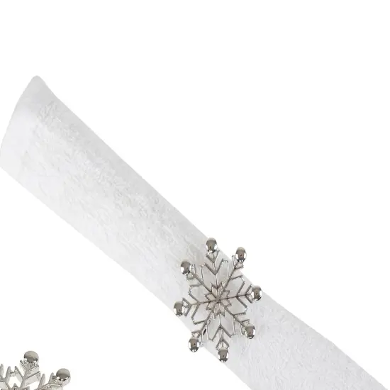 Silver Winter Snowflake Decorative Napkin Ring Set of 4 {3}