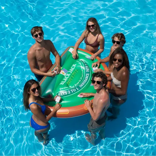 Swim Central 60" Green and Brown Inflatable Blackjack Table Game with Water Proof Cards {5}