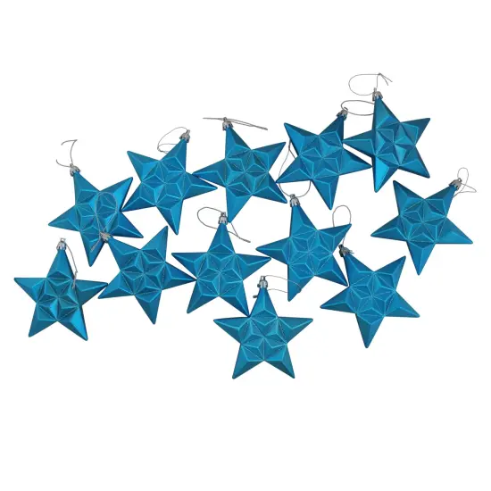 DAK 12ct Matte Turquoise Blue Glittered Star Shatterproof Christmas Ornaments 5" (127mm) {4}