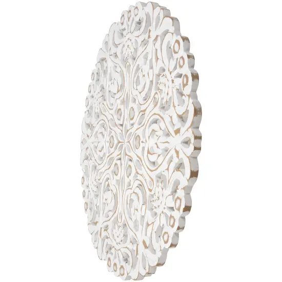 Northlight 24" Brushed Antique White Damask Round Wall Panel {5}