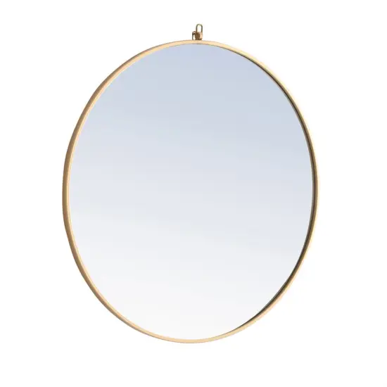 Metal frame Round Mirror with decorative hook 32 inch Brass finish {5}