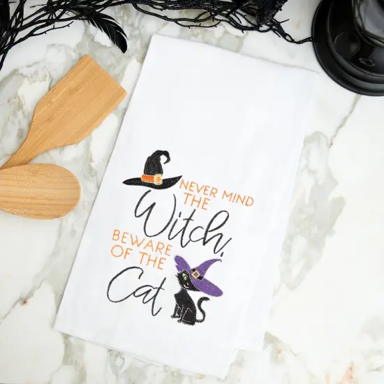 Beware of The Cat Halloween Cotton Embroidered Flour Sack Kitchen Towel {3}