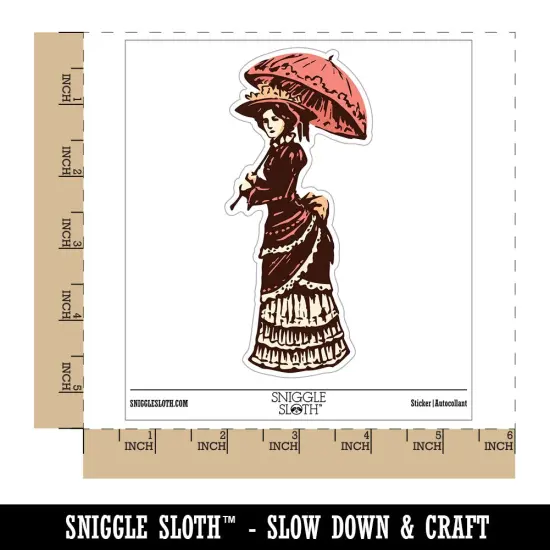 Pensive Victorian Woman Standing Parasol Umbrella in Hand Vinyl Phone Tablet Laptop Water Bottle Sticker Set - 5 Pack {1}