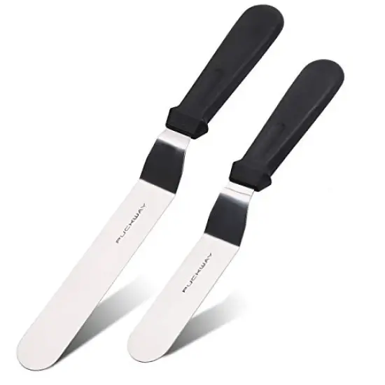 Angled Icing Spatula, Stainless Steel Offset Spatula, Cake Spatula Set of 2 Black 6, 8 inch Blade {3}