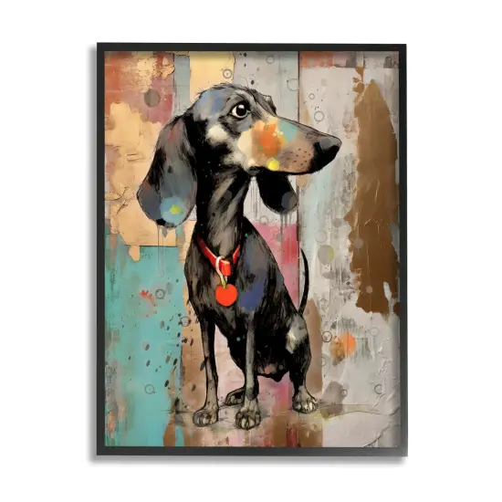 Stupell Industries Dachshund Modern Collage Framed Giclee Art Gray Frame {7}