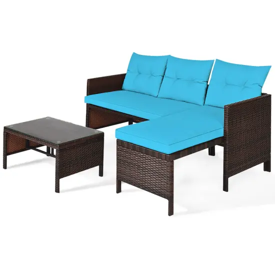 Costway 3PCS Patio Wicker Rattan Sofa Set Outdoor Sectional Conversation Set {3}