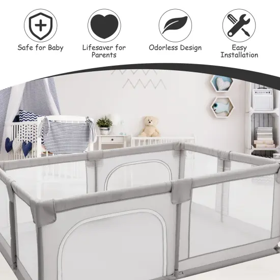 Baby Playpen Kids Activity Center Safety Play Gray {3}