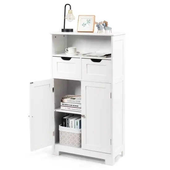 Bathroom Wooden Side Cabinet with 2 Drawers and 2 Doors White {4}