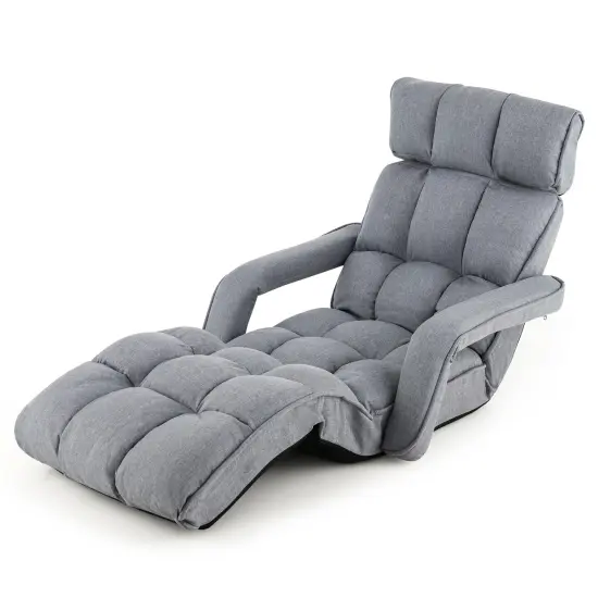 6-Position Adjustable Floor Chair with Adjustable Armrests and Footrest-Gray {4}