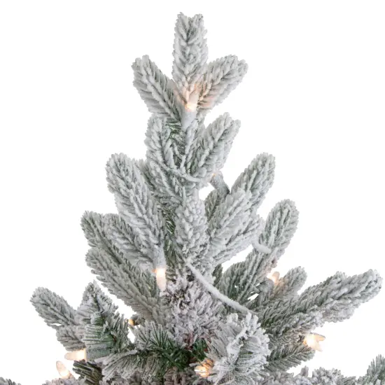 Northlight Real Touch&trade;️ Pre-Lit Medium Saratoga Spruce Flocked Artificial Potted Christmas Tree 4' - Clear Lights Green {5}