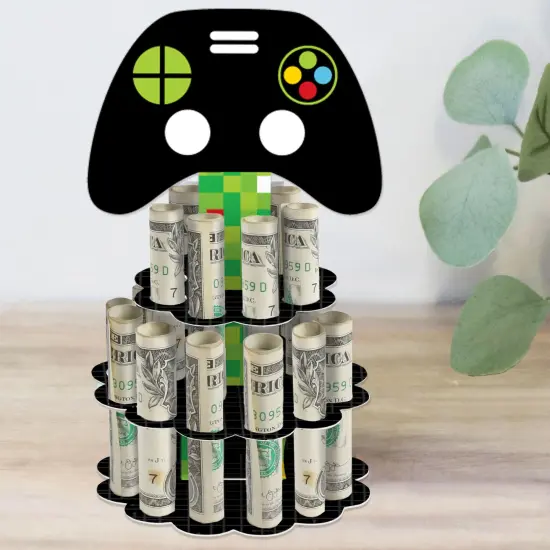 Big Dot of Happiness Game Zone - DIY Pixel Video Game Party or Birthday Party Money Holder Gift - Cash Cake {1}