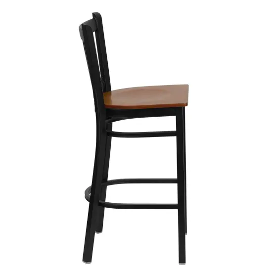 Emma and Oliver Vertical Back Metal Restaurant Dining Barstool BlackVYL/BlackMetal {9}